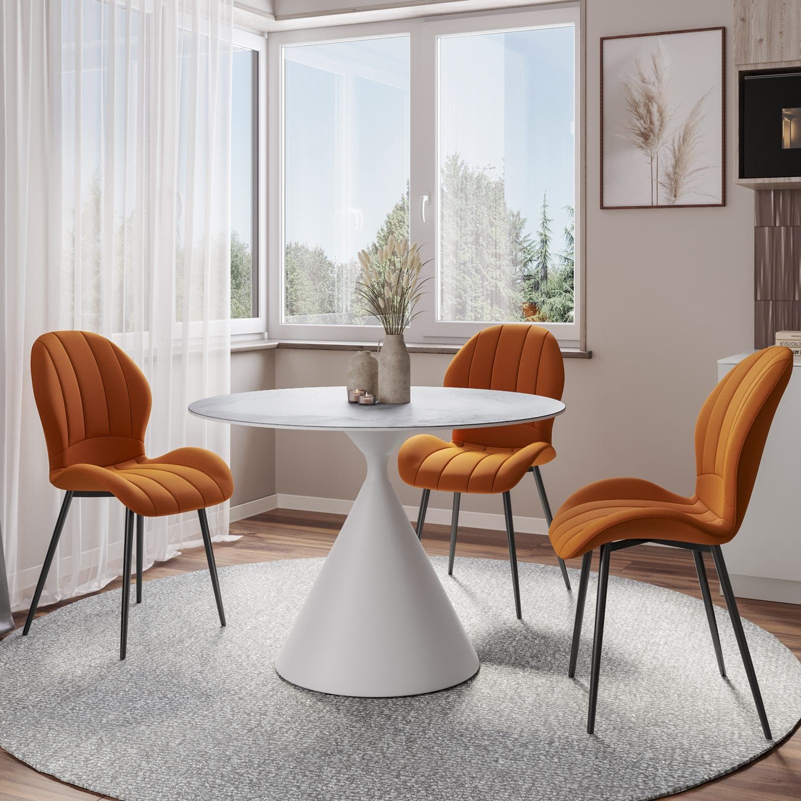 Tavolo rotondo 110 cm con top in pietra sinterizzata effetto marmo bianco - Twirl