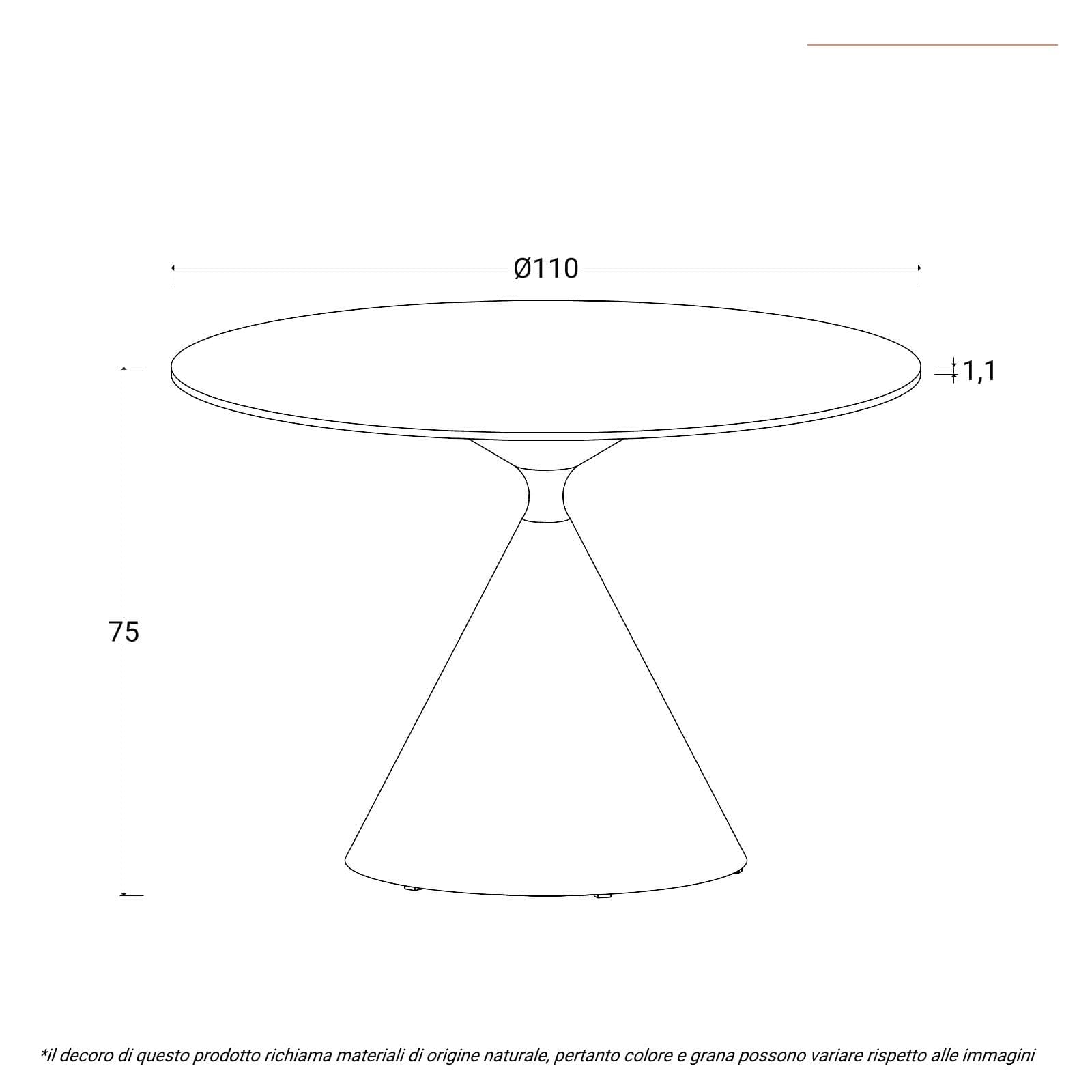 Tavolo rotondo 110 cm con top in pietra sinterizzata effetto marmo bianco - Twirl
