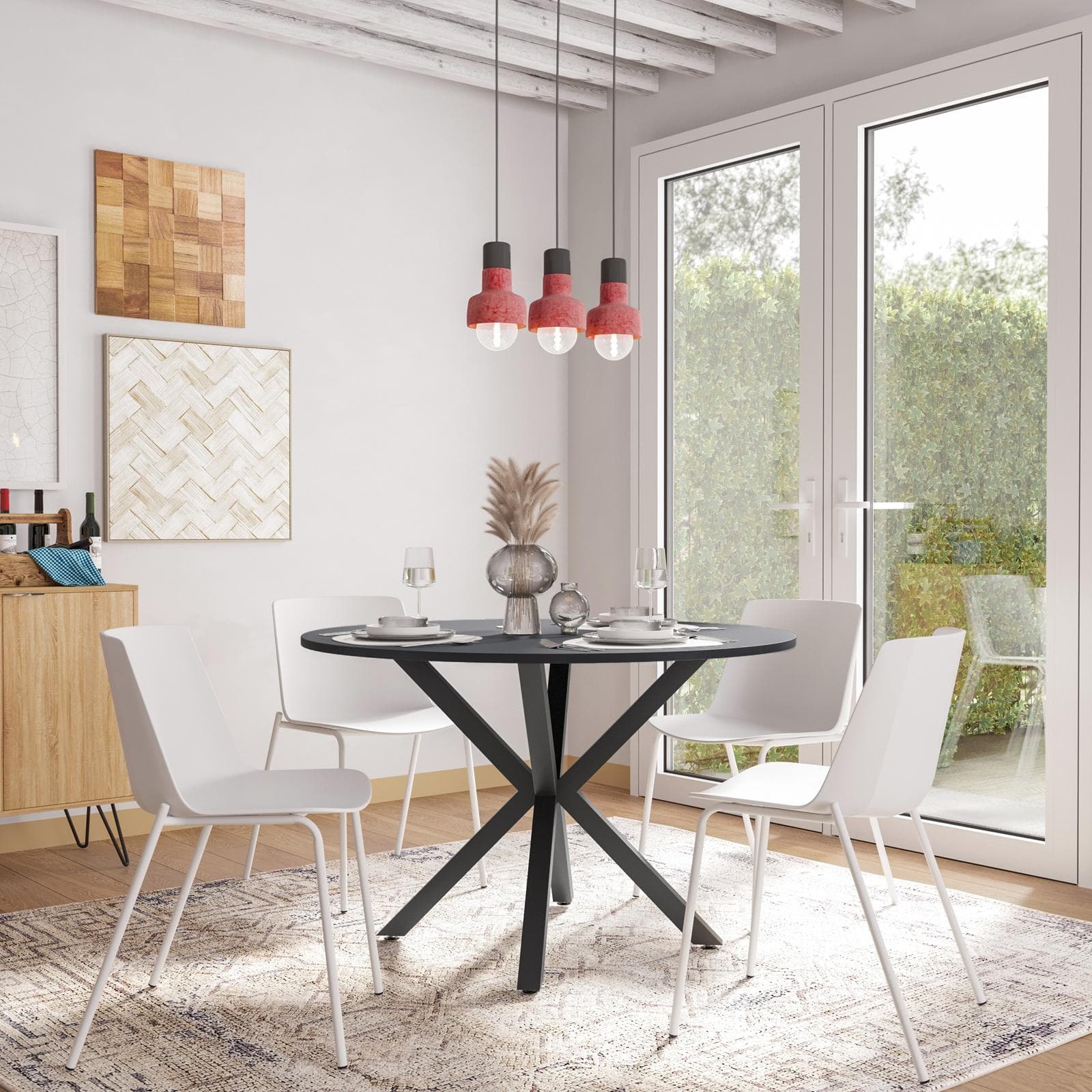 Tavolo rotondo 120 cm con top antracite e gambe incrociate nero - Focal