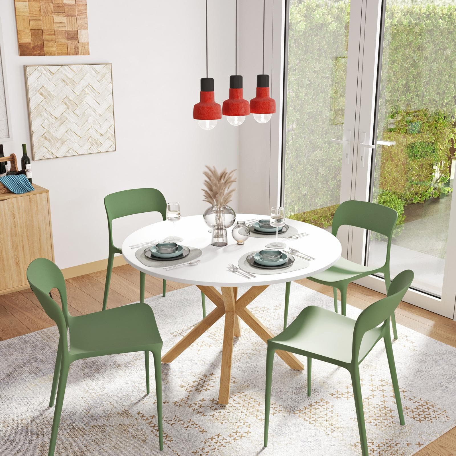 Tavolo rotondo 120 cm con top bianco e gambe incrociate rovere chiaro - Focal