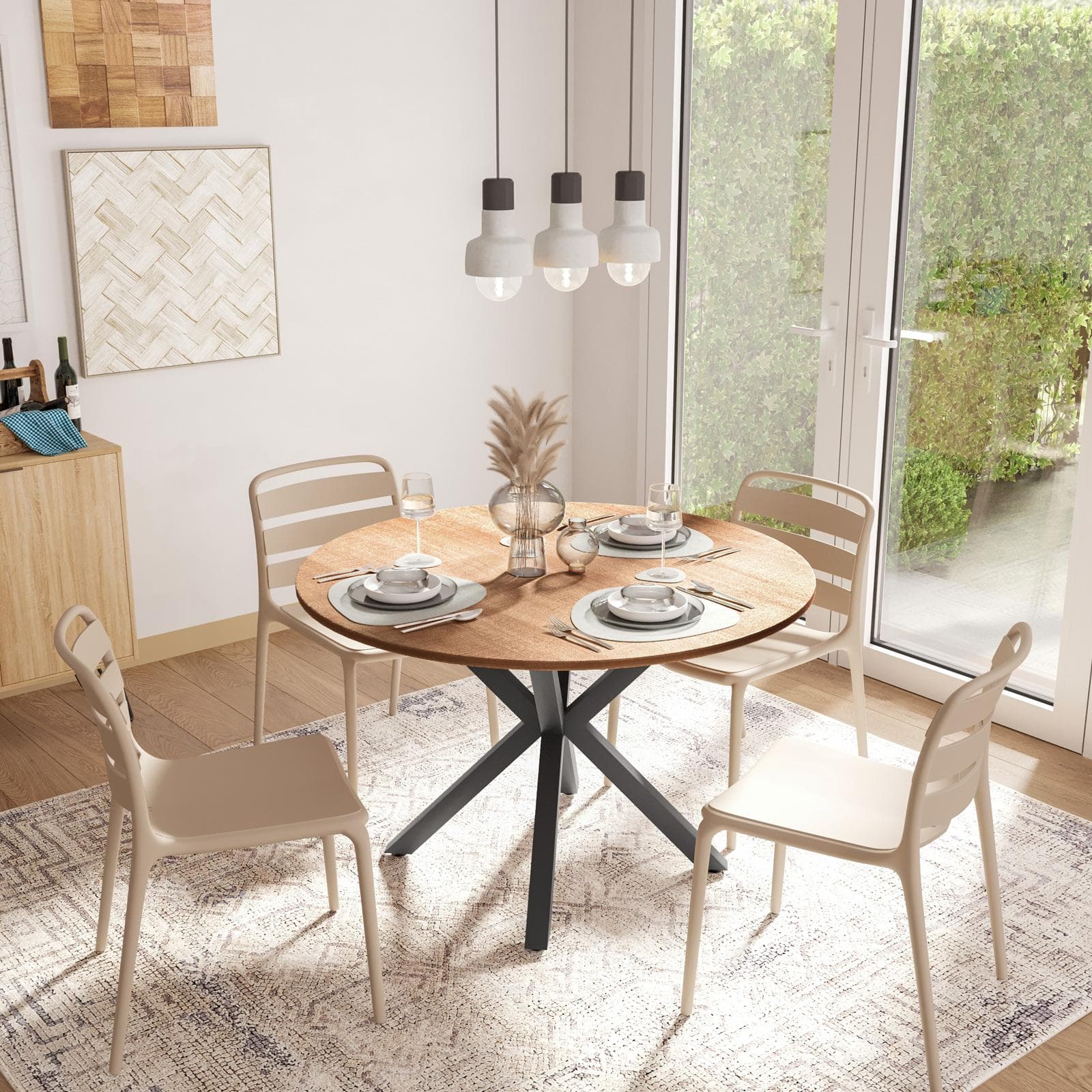 Tavolo rotondo 120 cm con top rovere e gambe incrociate nero - Focal