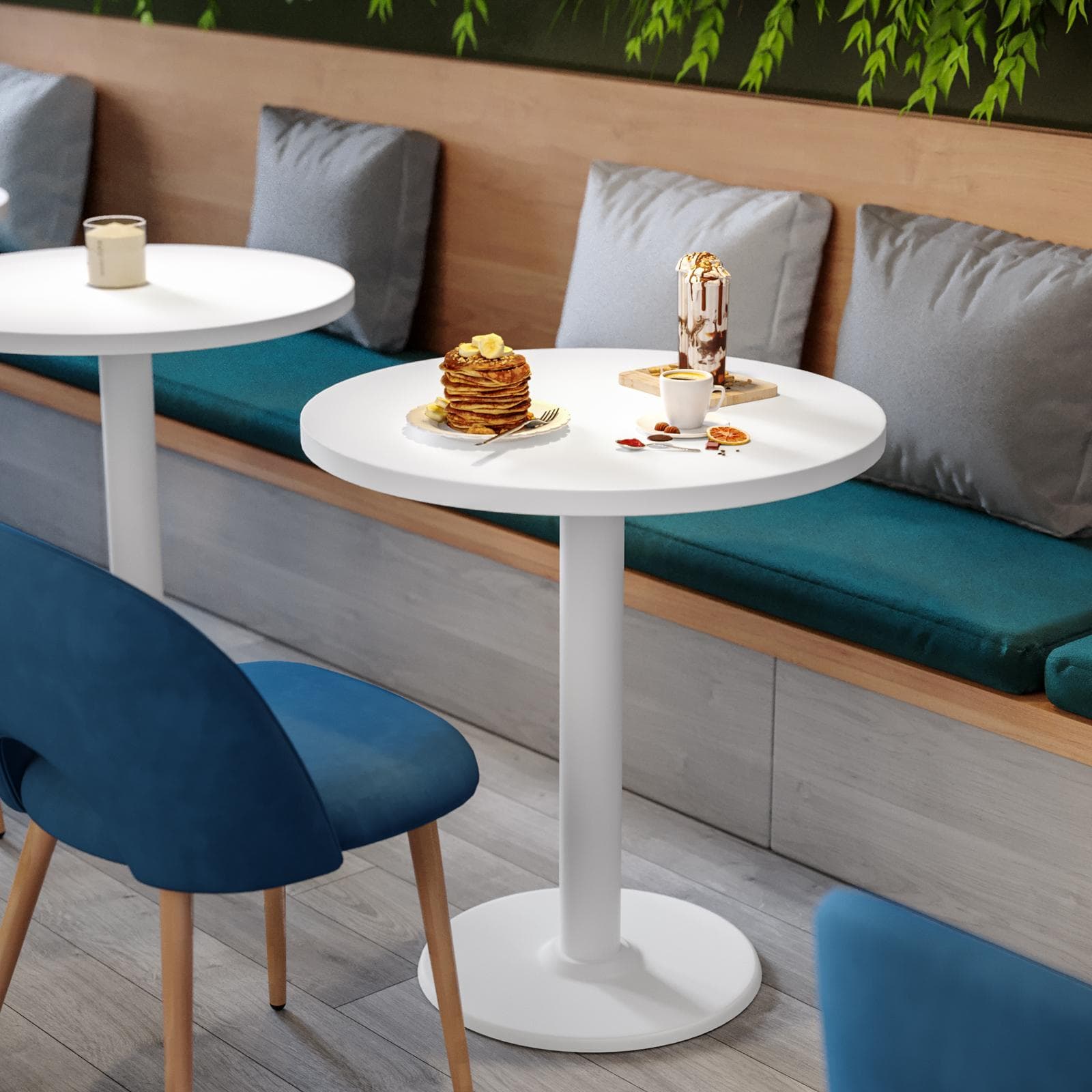 Tavolo rotondo 60 cm con top da 30 mm e base in metallo bianco - Caio