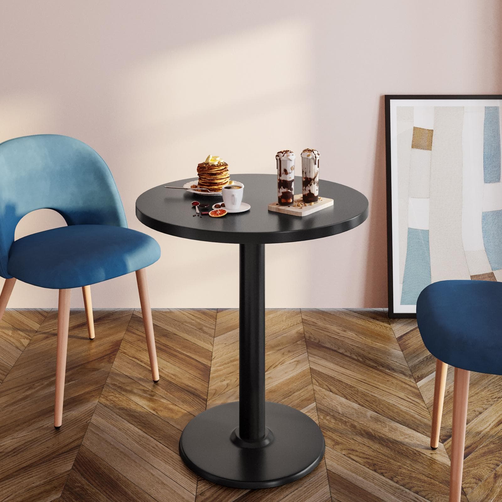 Tavolo rotondo 60 cm con top da 30 mm e base in metallo nero - Caio