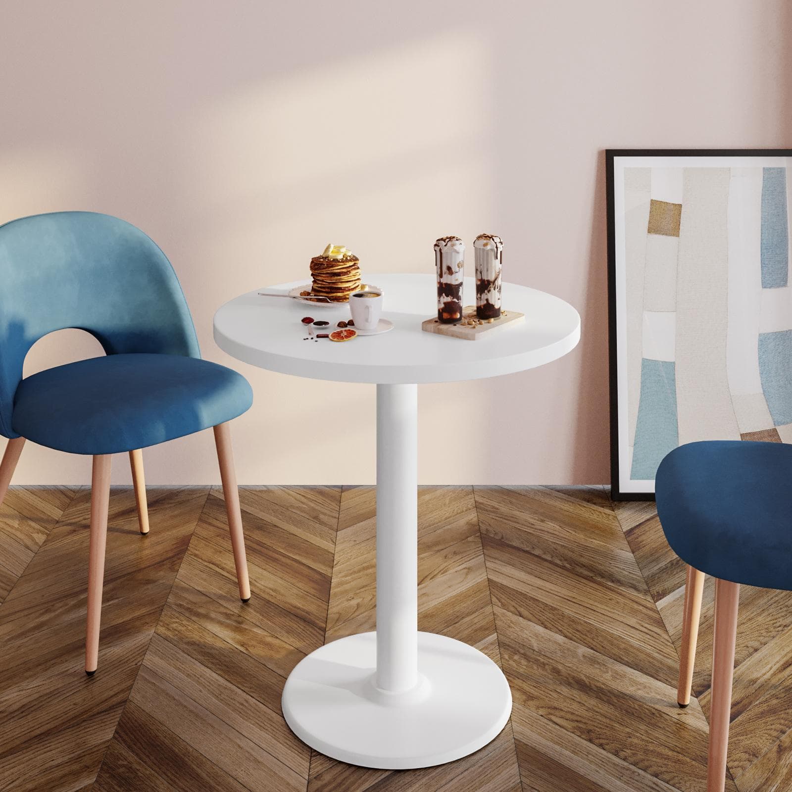 Tavolo rotondo 70 cm con top da 30 mm e base in metallo bianco - Caio