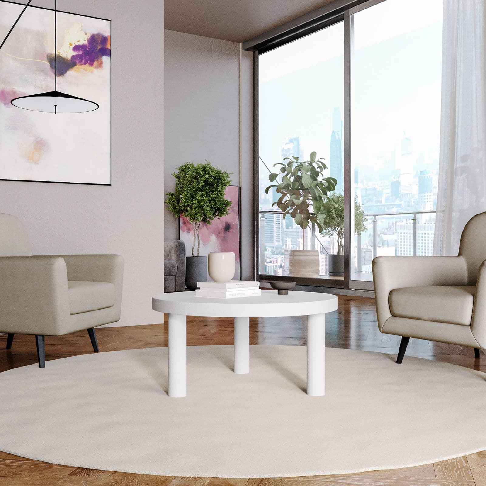 Tavolo rotondo 80x40h cm bianco effetto pietra - Benson
