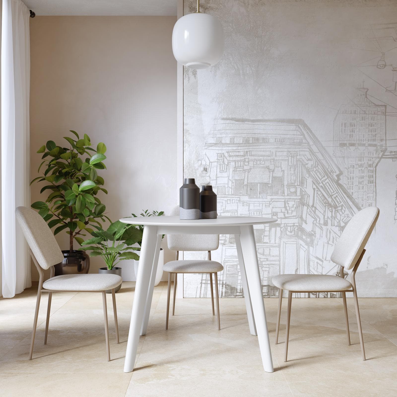Tavolo rotondo 90 cm in legno bianco - Belno