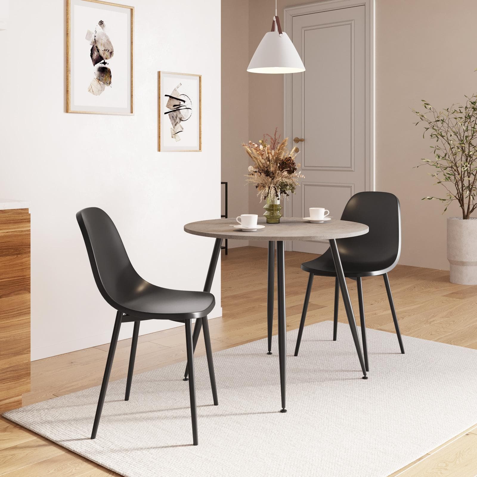Tavolo rotondo 90 cm top beige e gambe in metallo - Korai