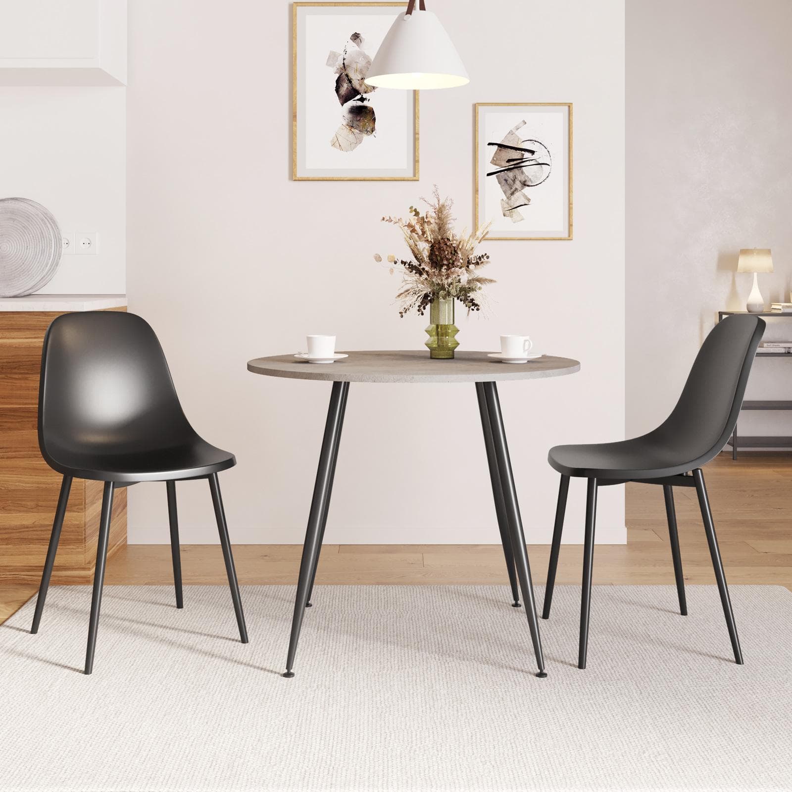 Tavolo rotondo 90 cm top beige e gambe in metallo - Korai