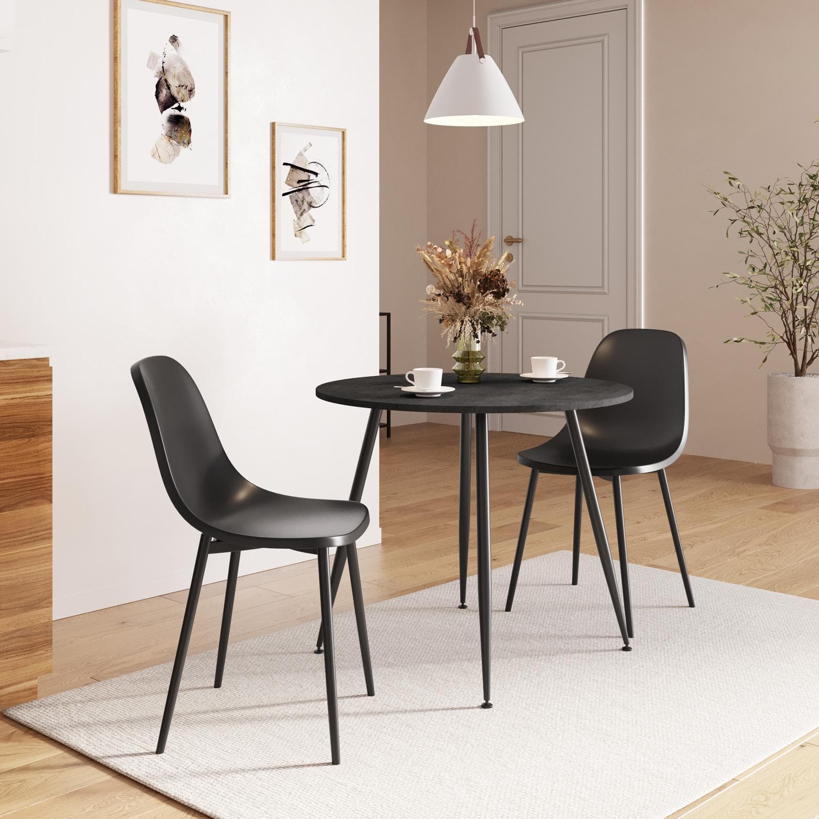 Tavolo rotondo 90 cm top nero e gambe in metallo - Korai