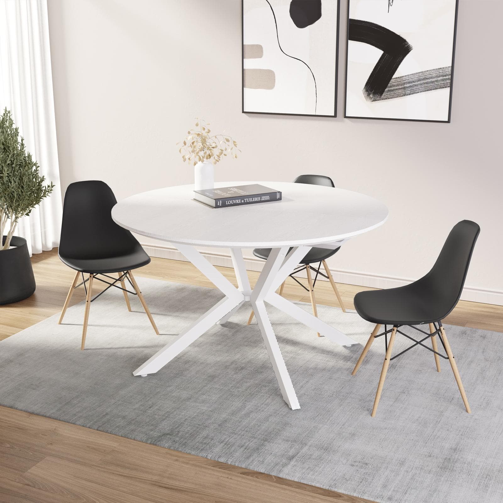 Tavolo rotondo allungabile 120-160x120 cm top bianco e gambe in metallo bianco - Osjon