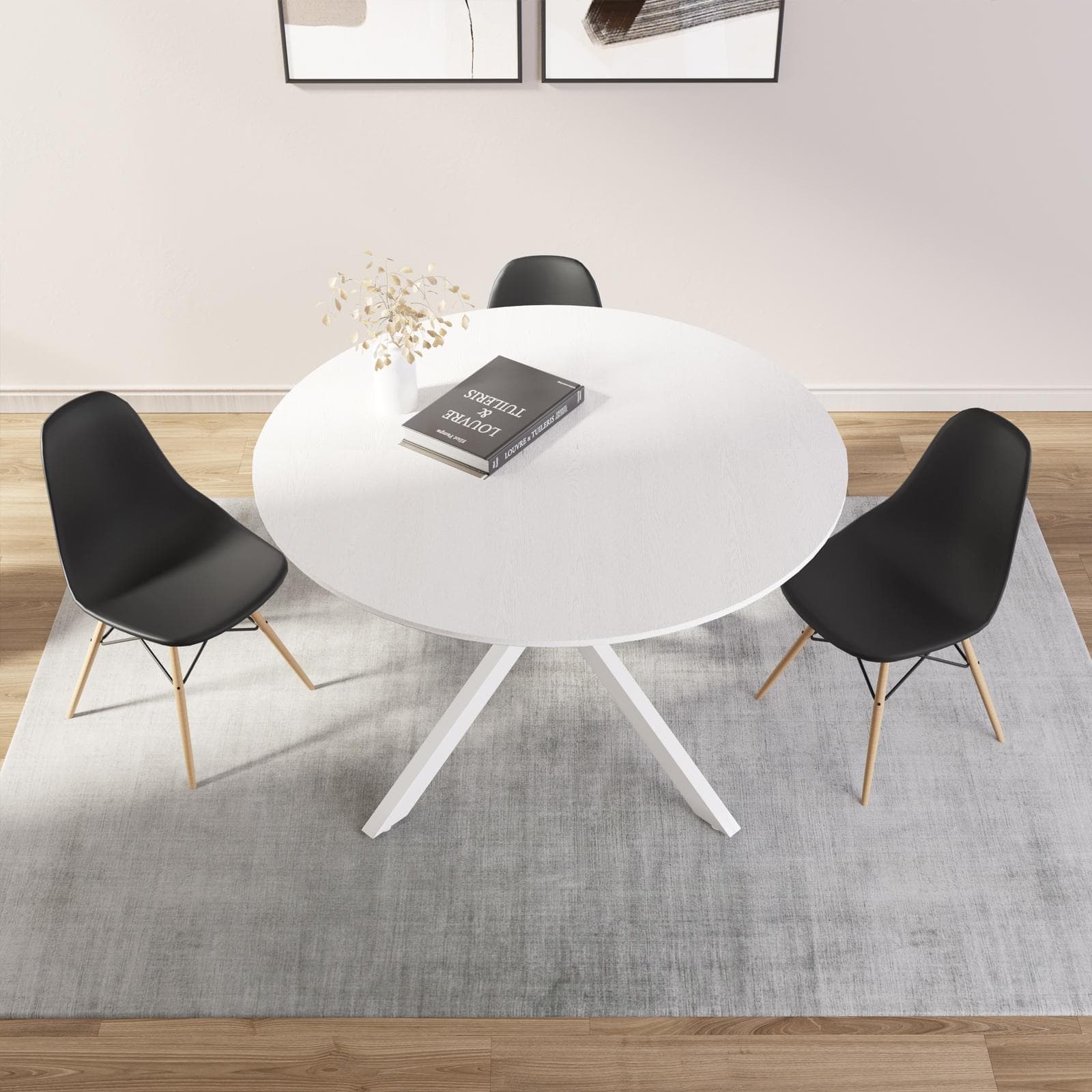 Tavolo rotondo allungabile 120-160x120 cm top bianco e gambe in metallo bianco - Osjon
