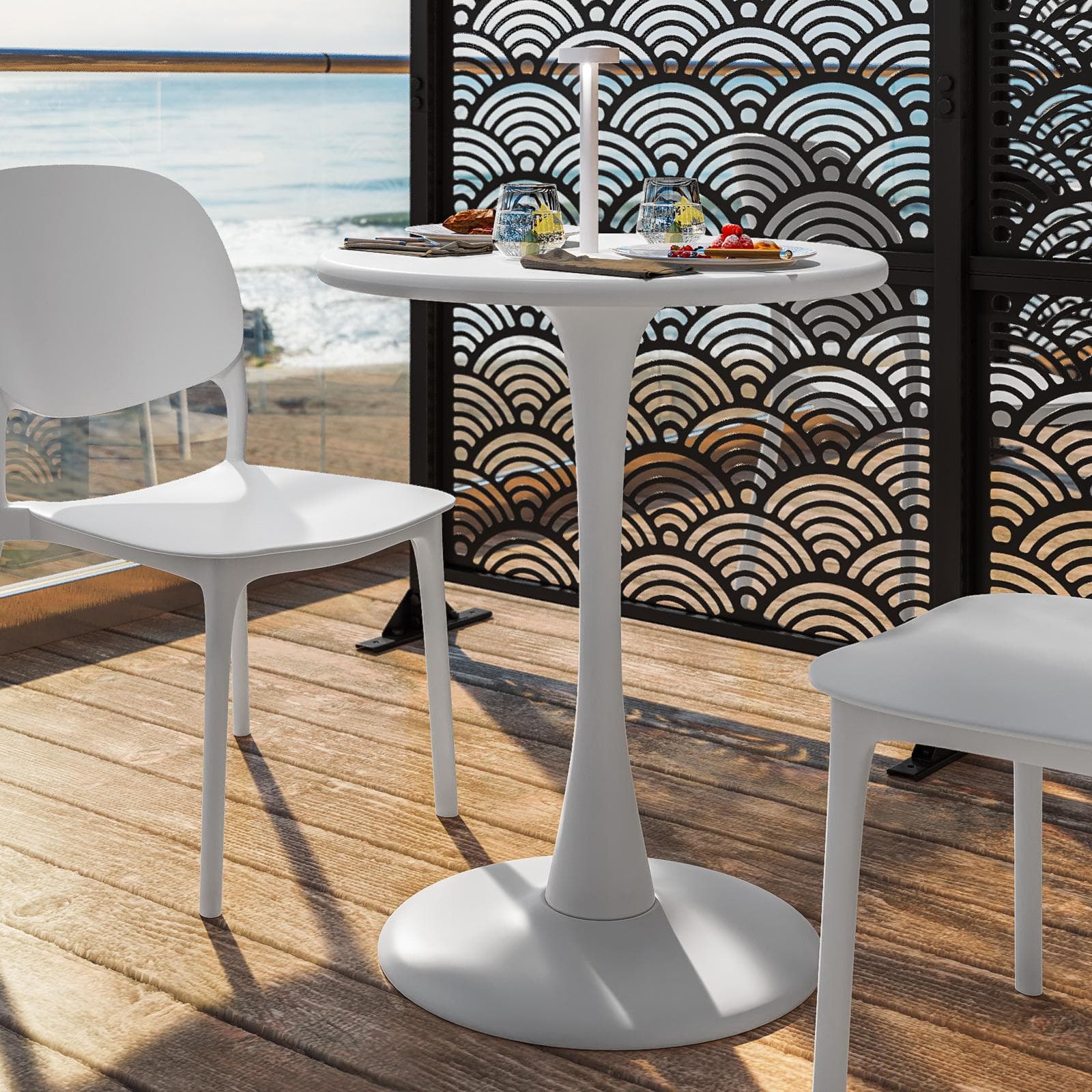 Tavolo da esterno rotondo 60 cm in metallo bianco - Tulipano