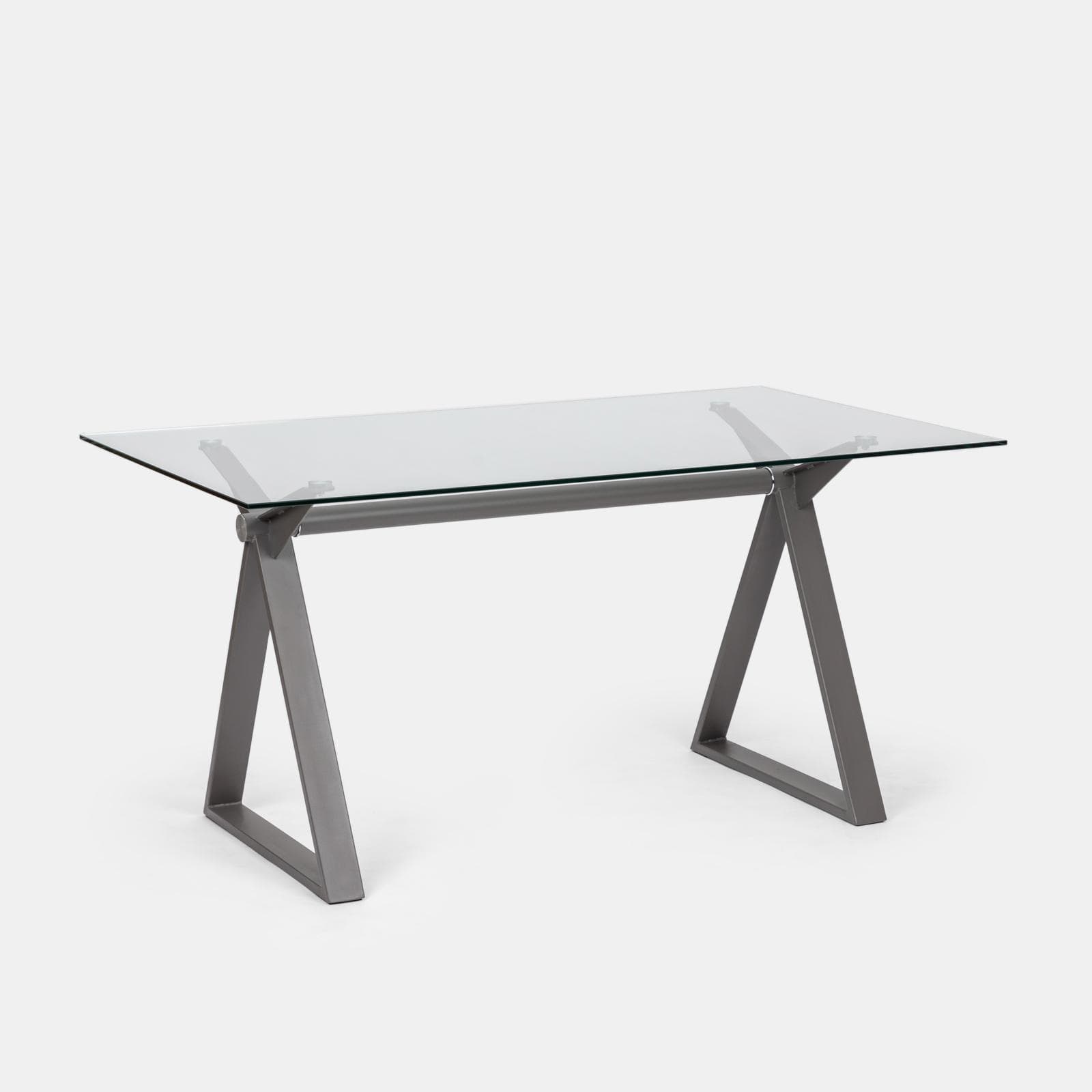 Scrivania 150x90 cm piano vetro temperato 10 mm e base in acciaio grigio - Masao