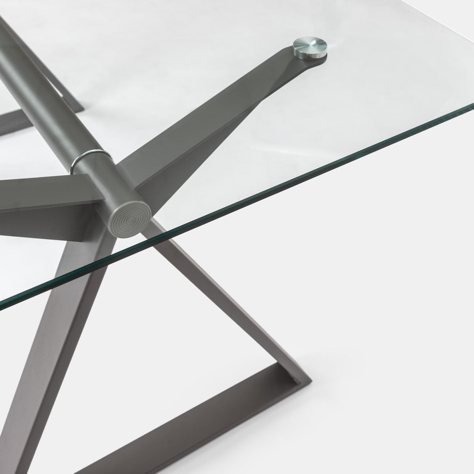 Scrivania 150x90 cm piano vetro temperato 10 mm e base in acciaio grigio - Masao