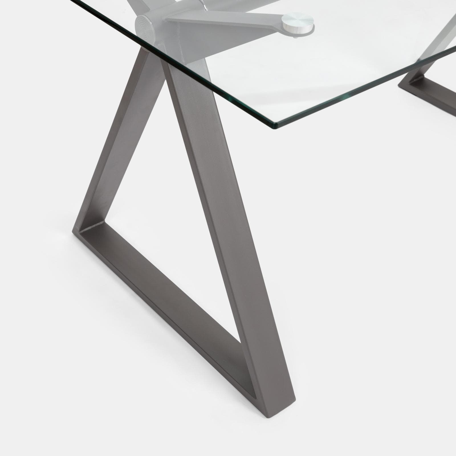 Scrivania 150x90 cm piano vetro temperato 10 mm e base in acciaio grigio - Masao