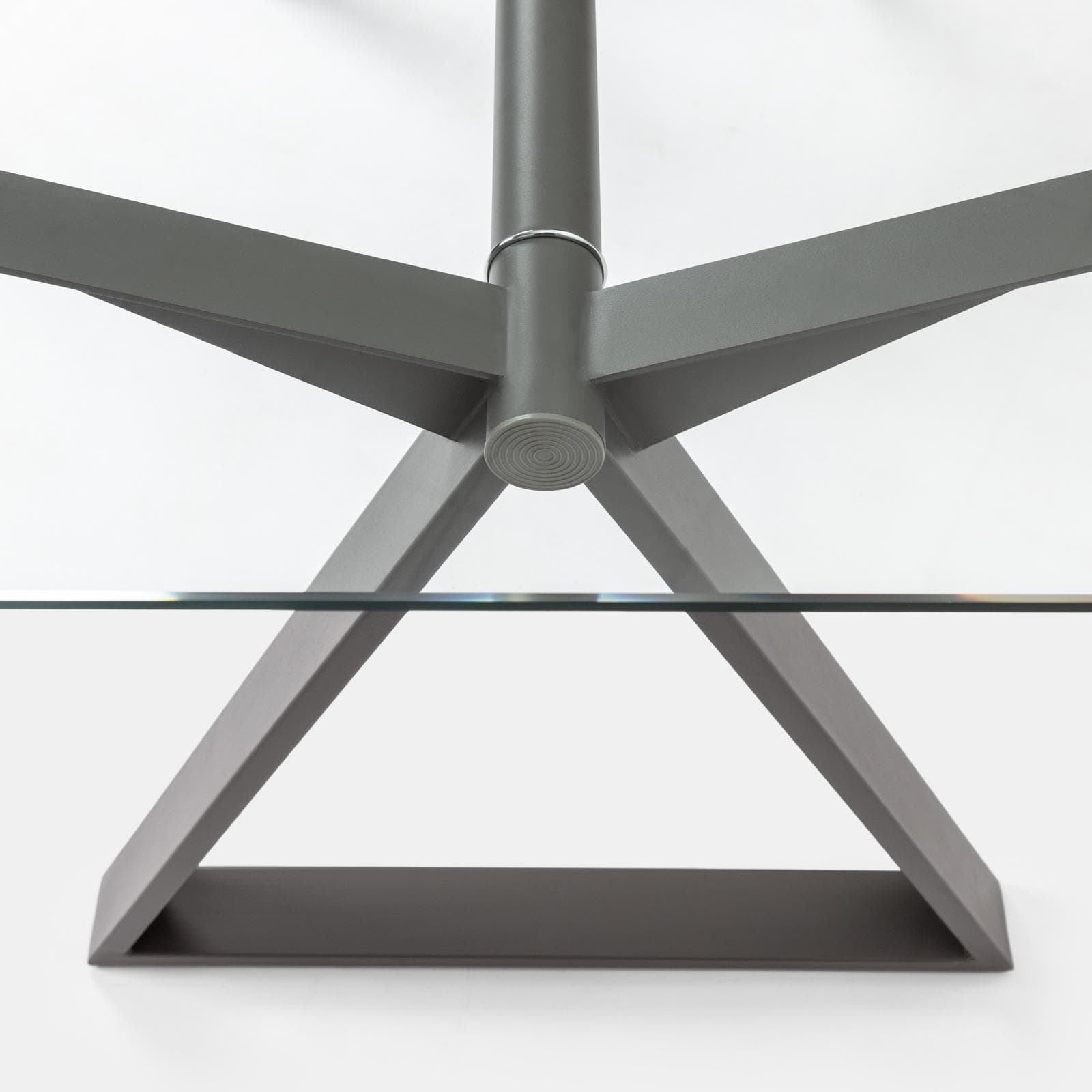 Scrivania 150x90 cm piano vetro temperato 10 mm e base in acciaio grigio - Masao