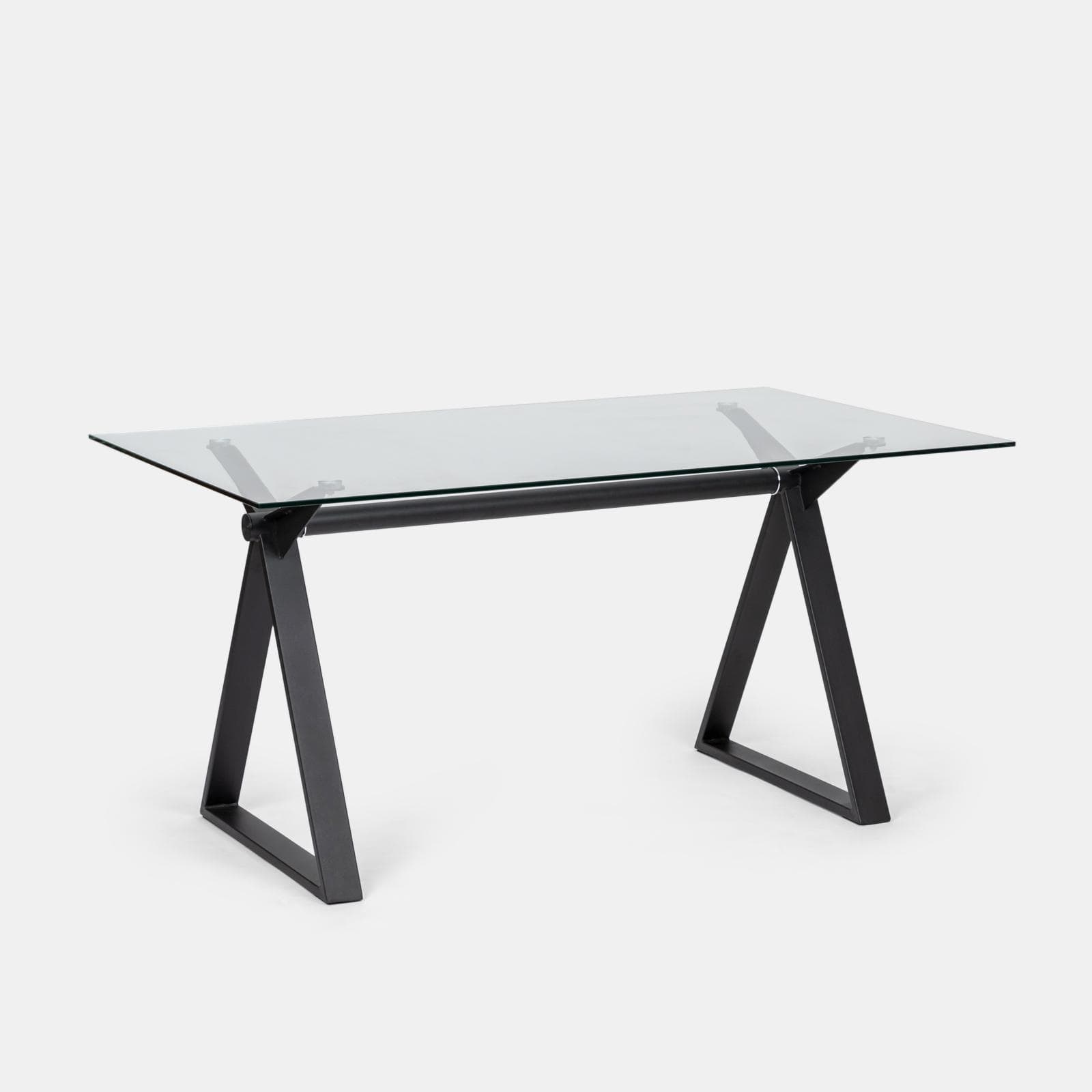 Scrivania 150x90 cm piano vetro temperato 10 mm e base in acciaio nero - Masao