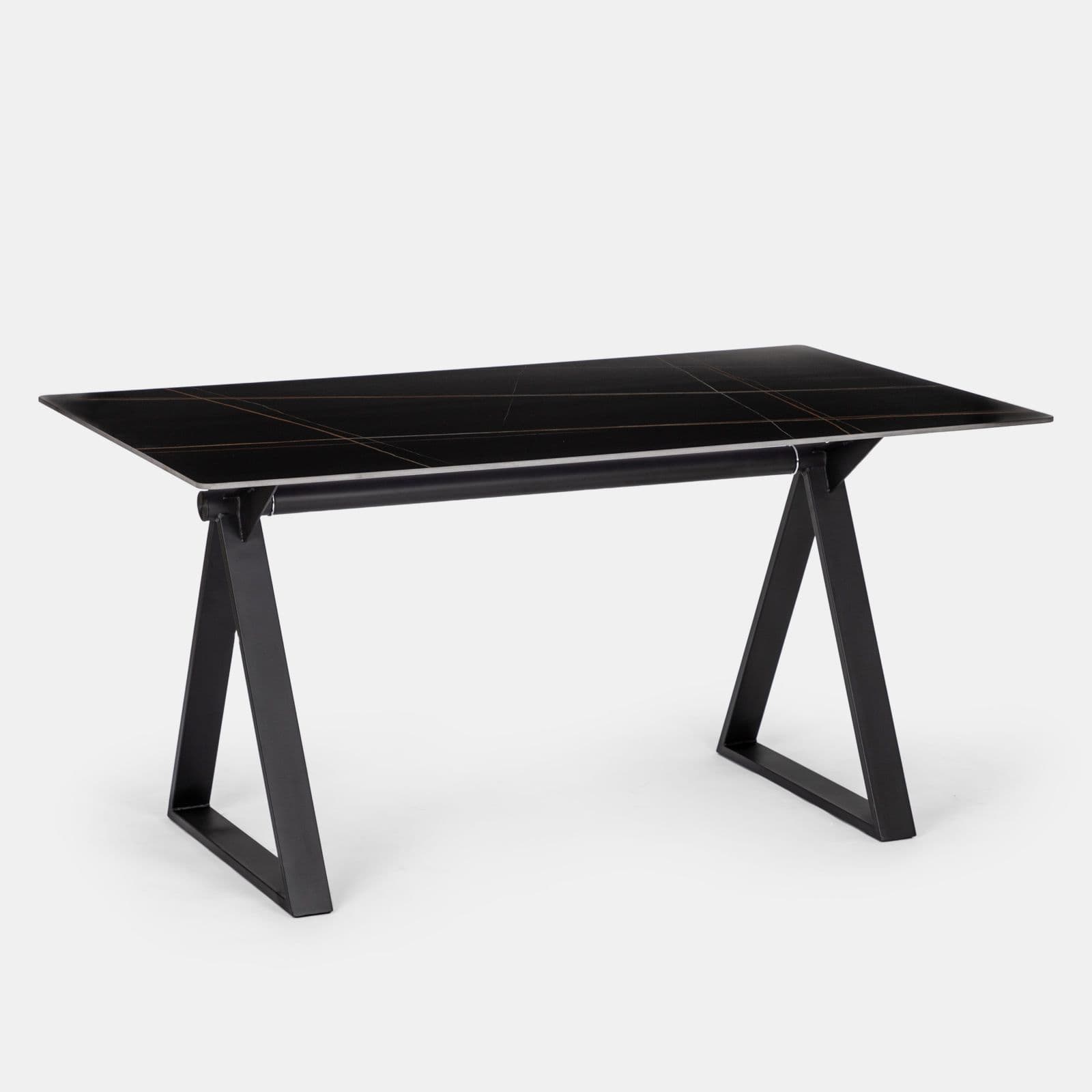 Scrivania 150x90 cm piano ceramica 12 mm e base in acciaio nero - Masao