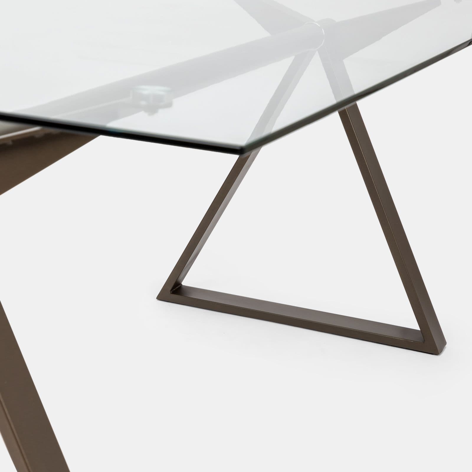 Scrivania 180x90 cm piano vetro temperato 10 mm e base in acciaio bronzo - Masao XL