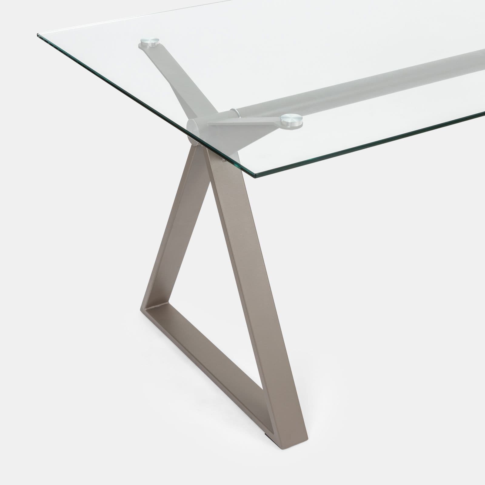 Scrivania 180x90 cm piano vetro temperato 10 mm e base in acciaio tortora - Masao XL