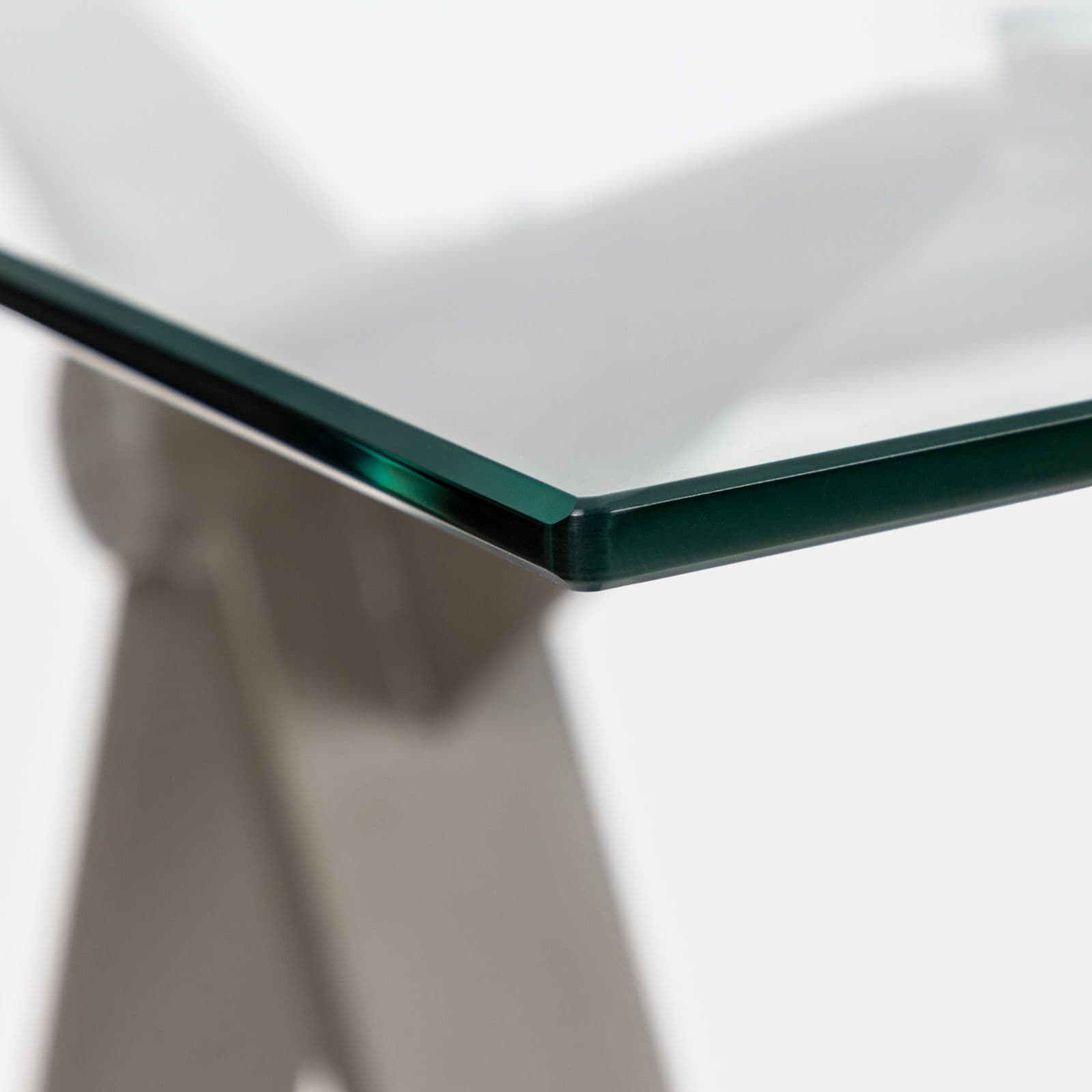 Scrivania 180x90 cm piano vetro temperato 10 mm e base in acciaio tortora - Masao XL