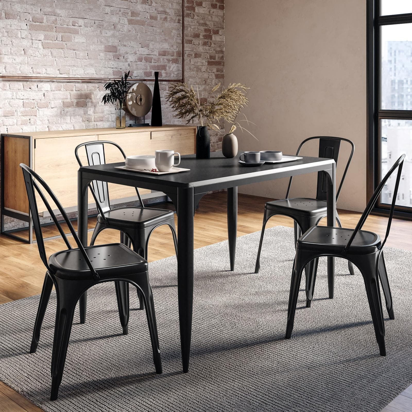 Tavolo stile industrial 116x75 cm top effetto rovere nero e struttura in metallo - Maxime
