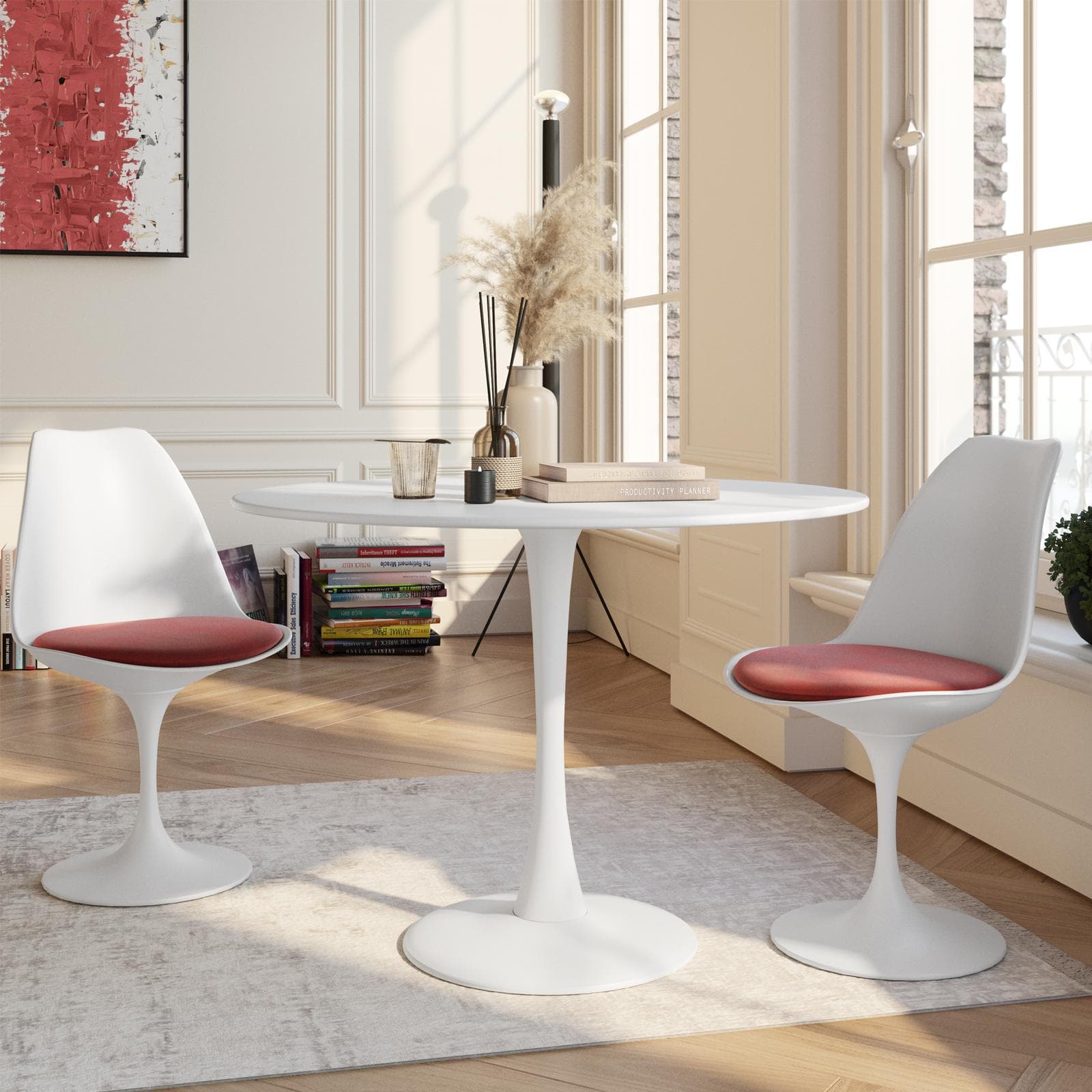 Tavolo tondo 100 cm in legno bianco opaco - Tulipano
