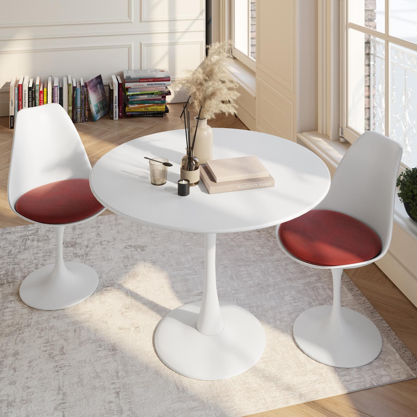 Tavolo tondo 100 cm in legno bianco opaco - Tulipano