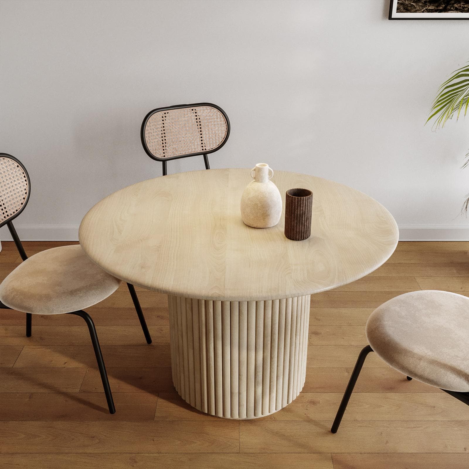 Tavolo da pranzo rotondo 120 cm in legno di mango cannettato - Kurz