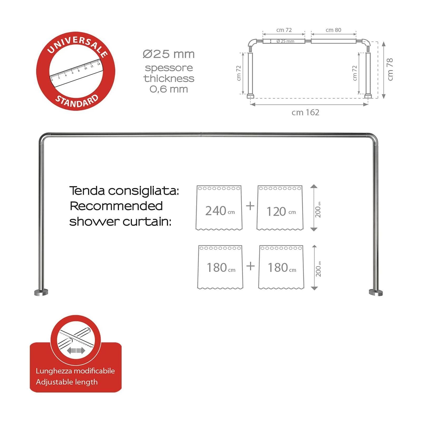 Telaio angolare 80x170x80 cm per tenda doccia in alluminio bianco - Gedy