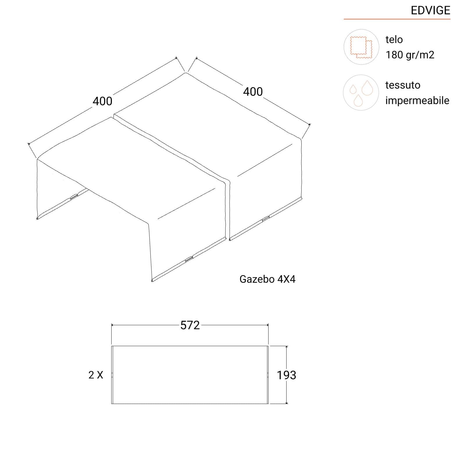 Telo di ricambio 4x4 m grigio per gazebo con tetto scorrevole - Edvige