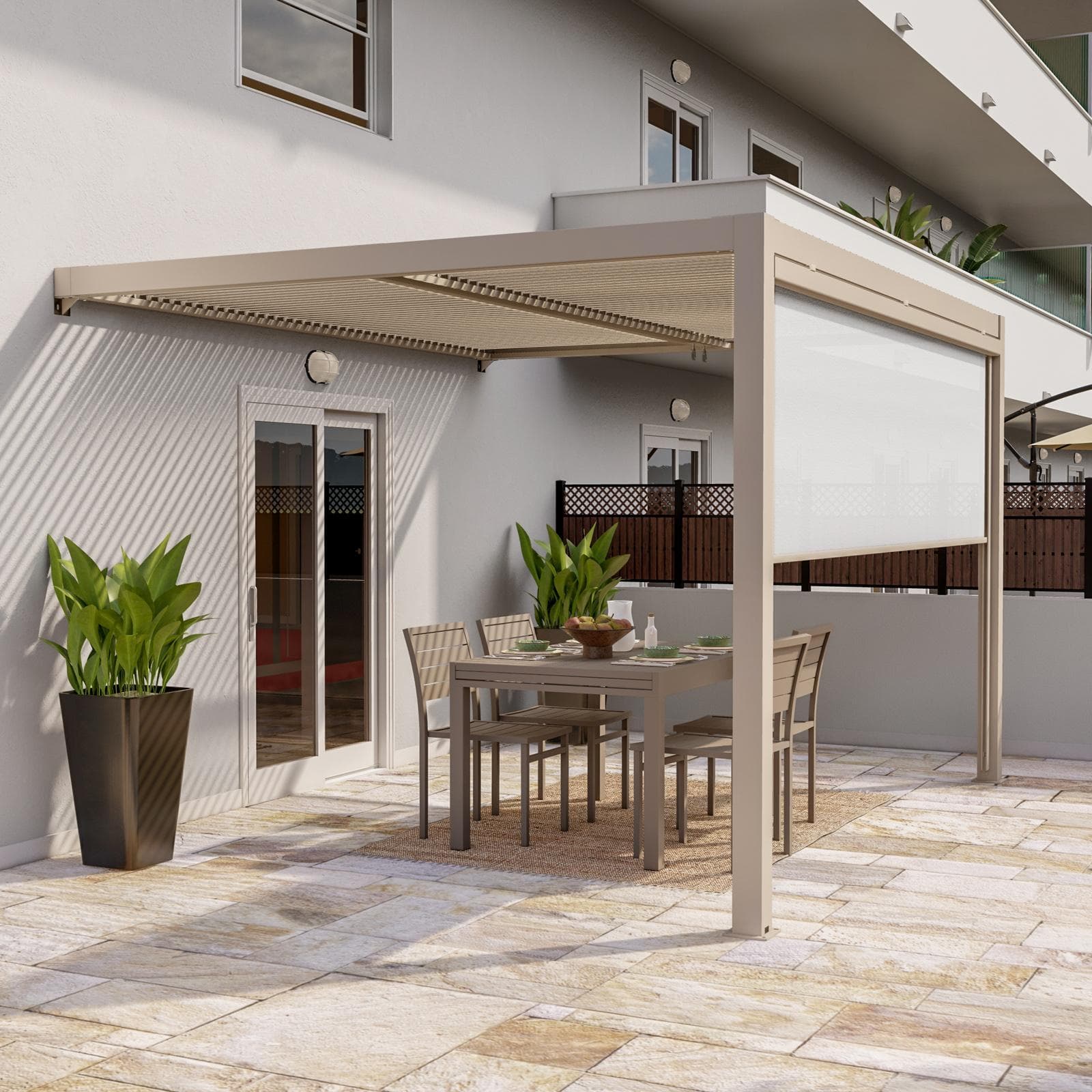 Tenda a caduta tortora lato da 3,6 m per pergola o gazebo bioclimatico tortora - Enea