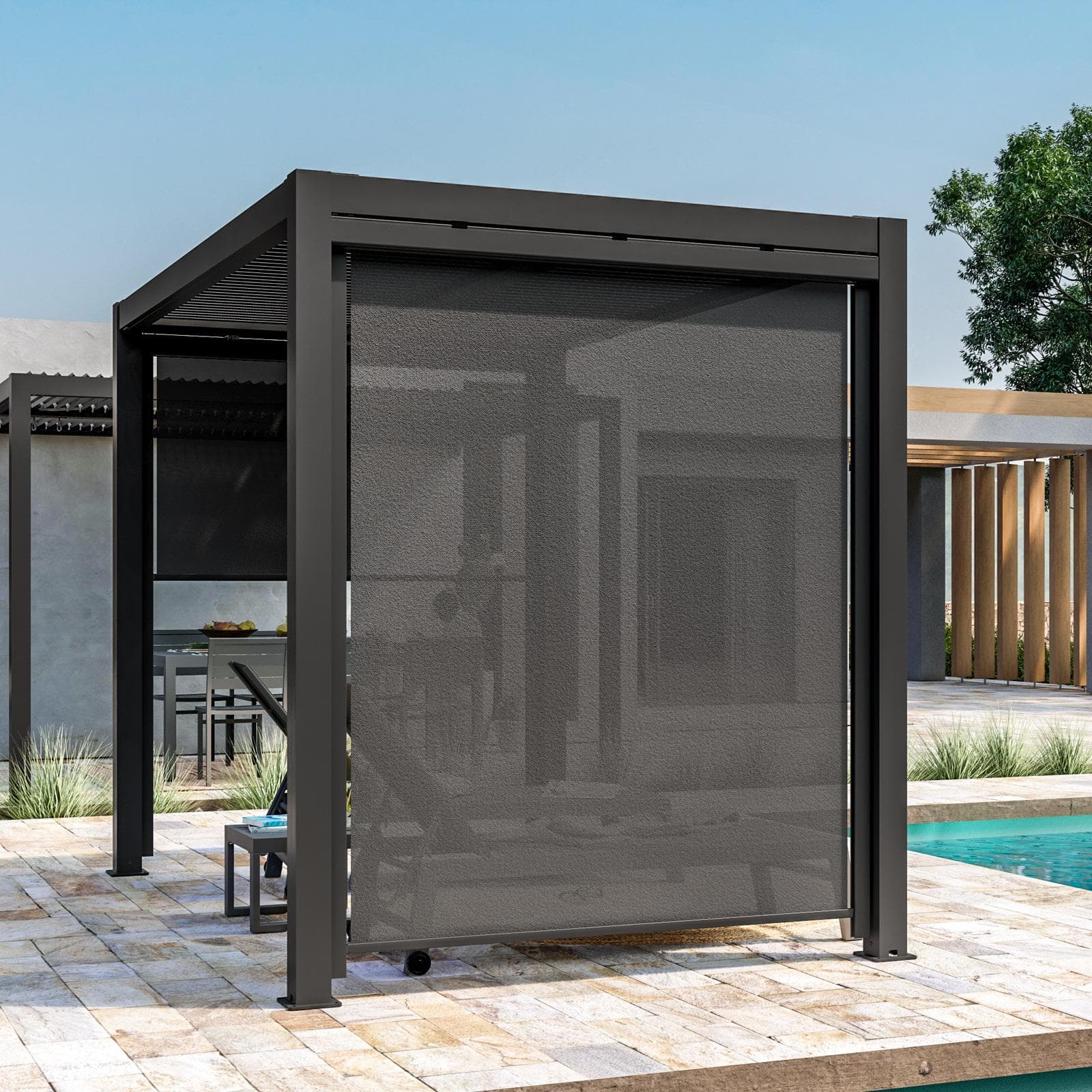 Tenda a caduta antracite lato da 2 m per gazebo bioclimatico antracite - Enea