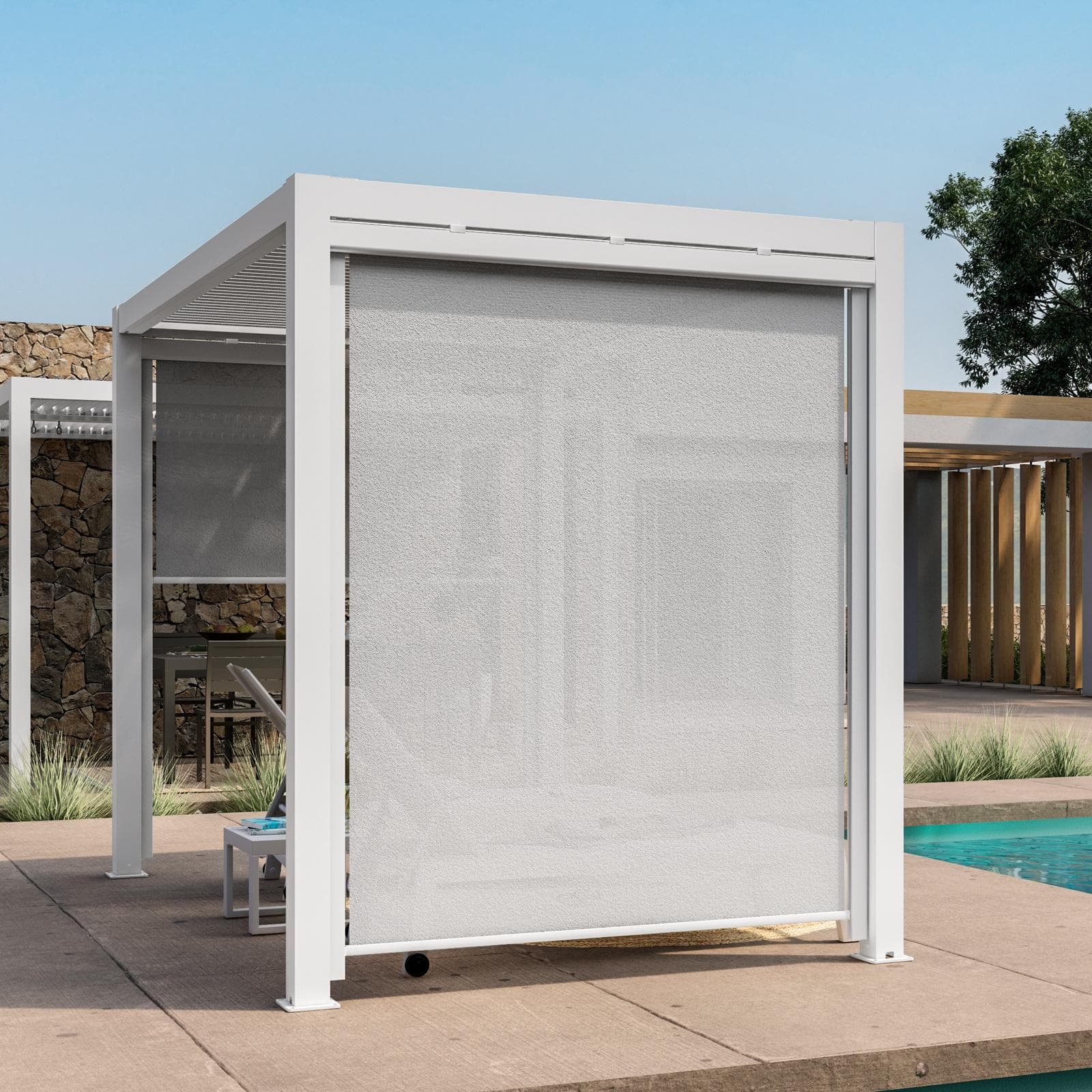 Tenda a caduta bianca lato da 2 m per gazebo bioclimatico bianco - Enea