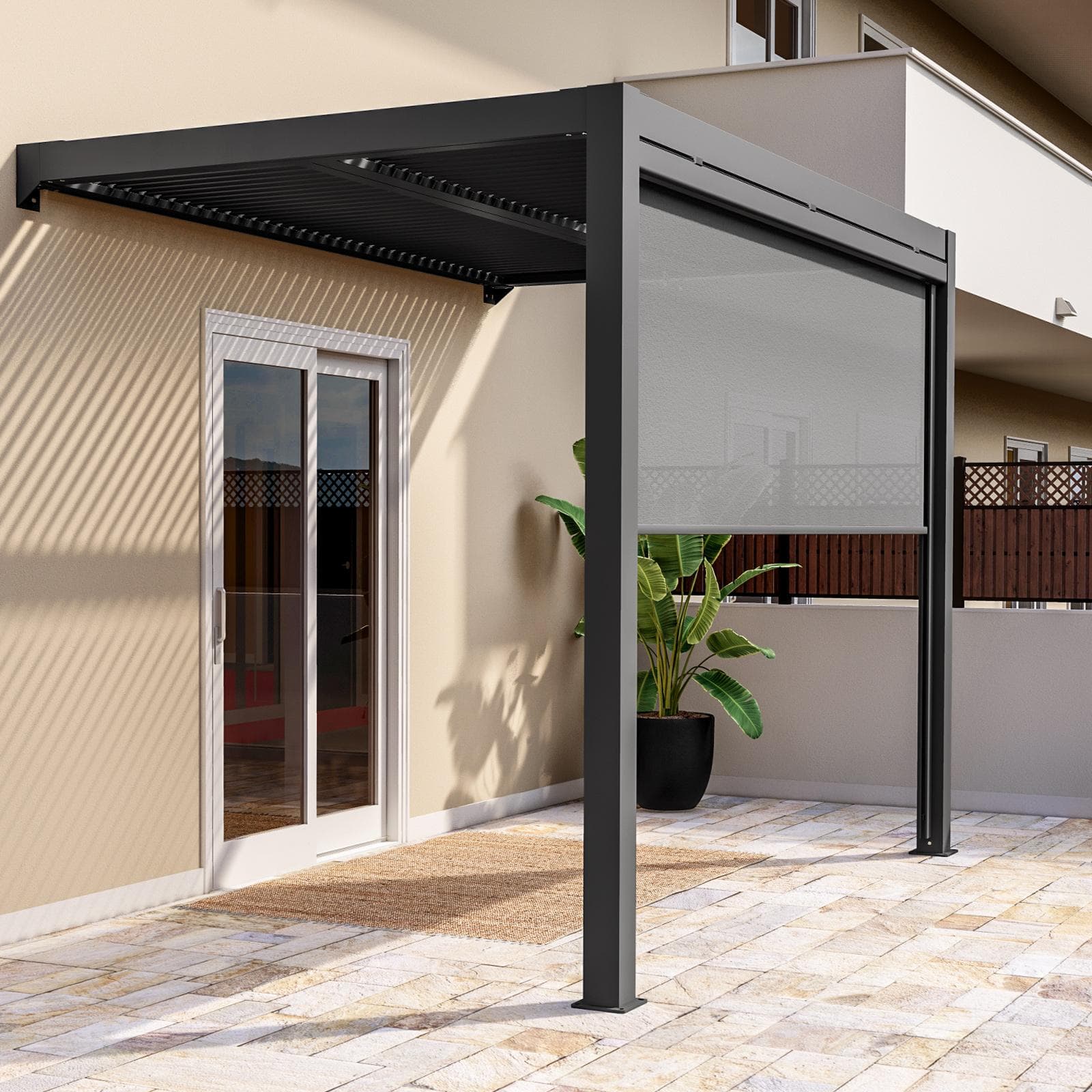 Tenda a caduta antracite lato da 3 m per pergola o gazebo bioclimatico antracite - Enea