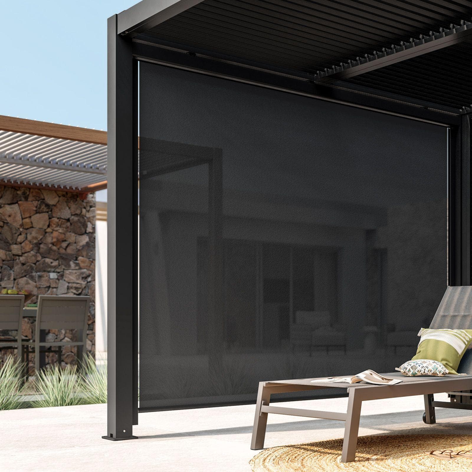 Tenda a caduta antracite lato da 3,6 m per pergola o gazebo bioclimatico antracite - Enea