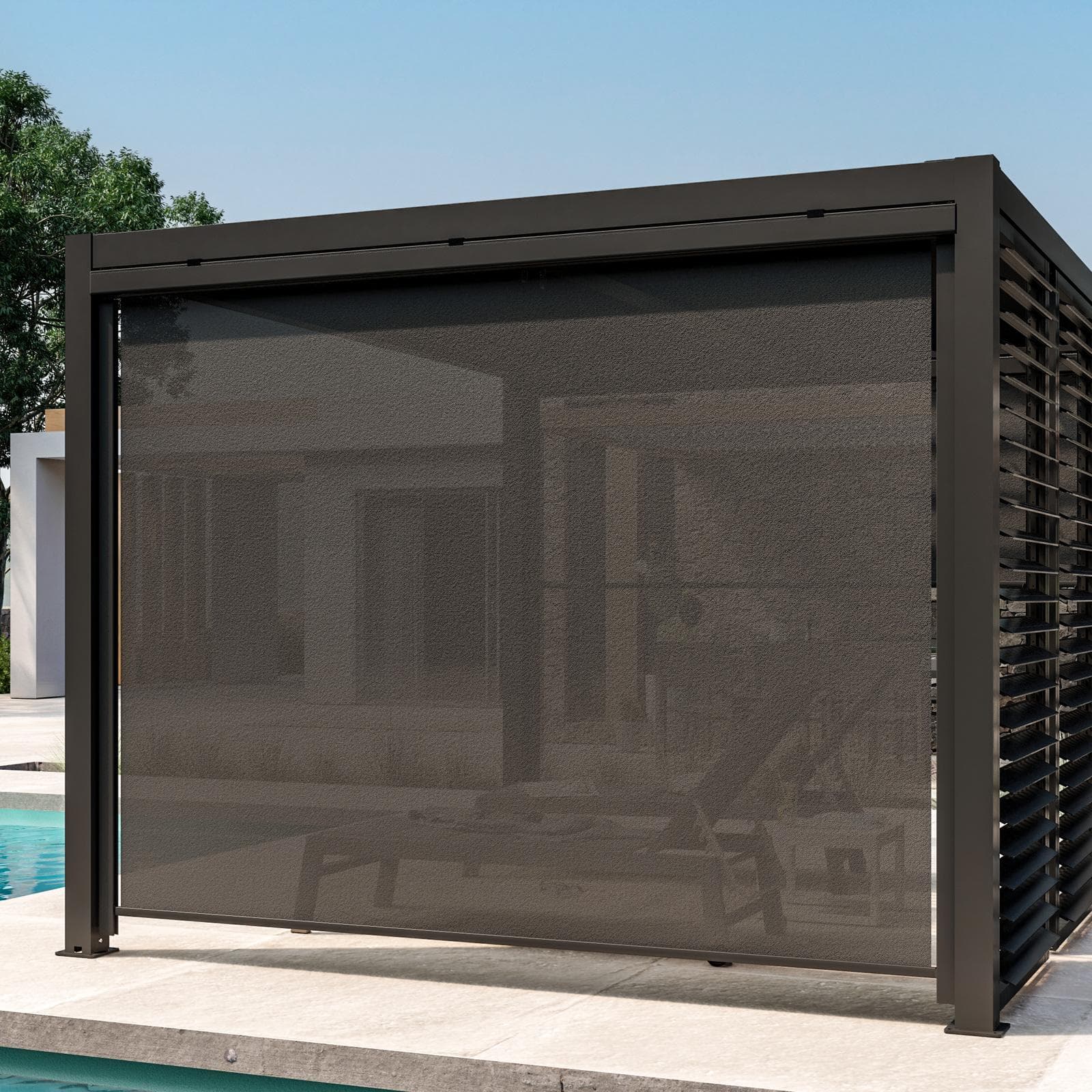 Tenda a caduta antracite lato 4 m per gazebo bioclimatico antracite - Enea