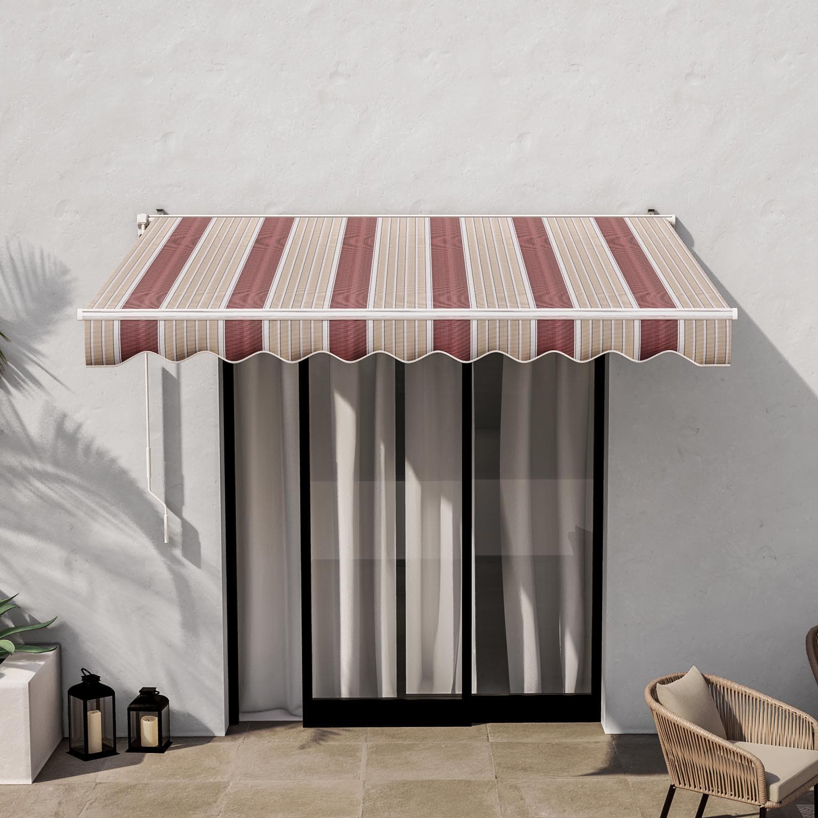 Tenda da sole retrattile deluxe 250 cm estensione 200 cm bordeaux a righe