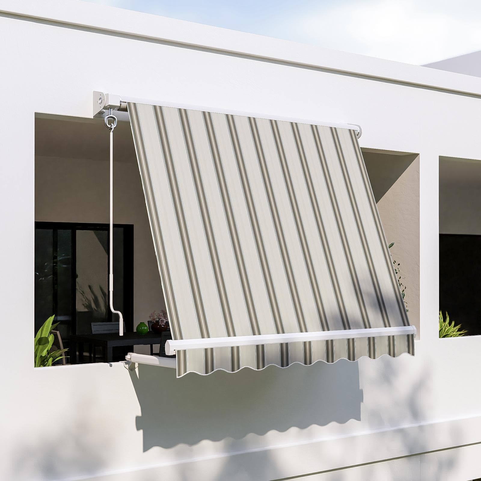 AMYA TENDA DA SOLE C/ BRACCI LARGA 300 ESTENSIONE 250 CM TORTORA - VERDE SCOZIA A RIGHE *CANVASSPRE-