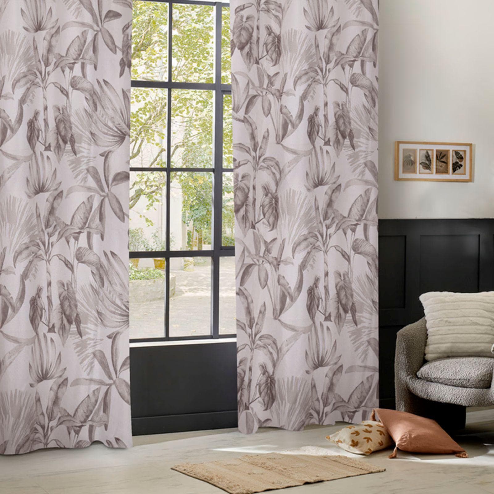 Tenda oscurante 135x260h cm in tessuto fantasia palme beige - Kenji