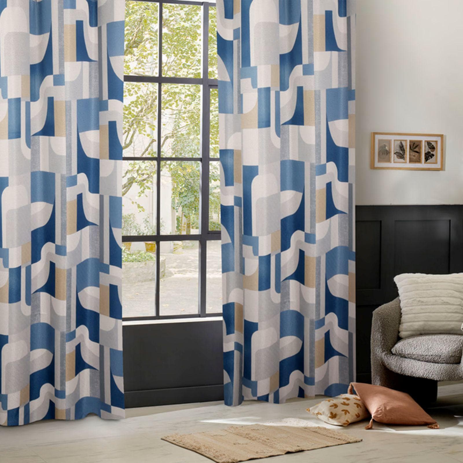 Tenda oscurante 135x260h cm in tessuto multicolore beige e blu - Kenji