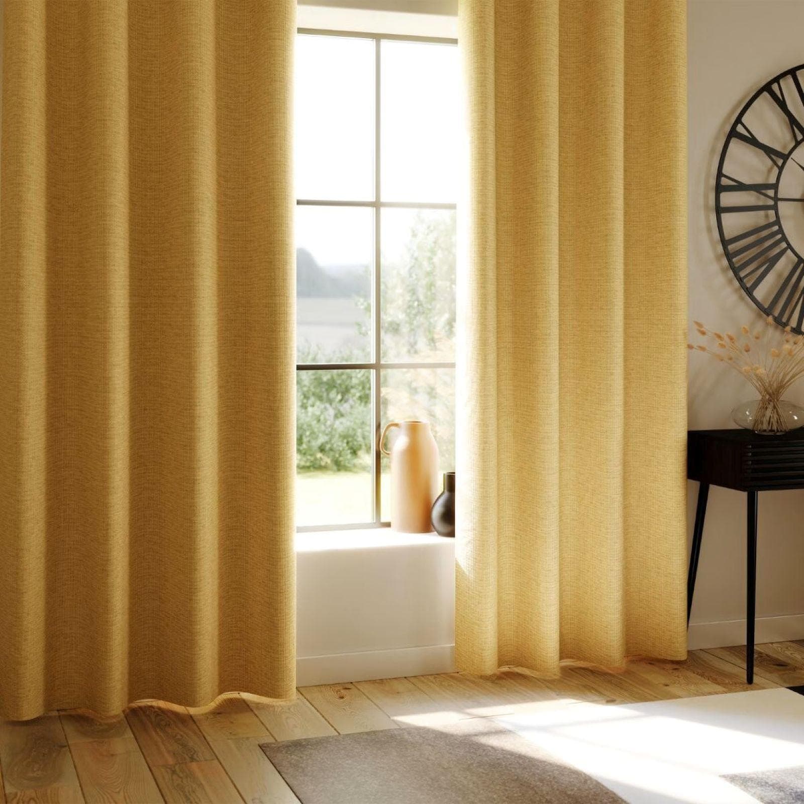 Tenda oscurante 140x260h cm in tessuto effetto maglia ocra - Luana