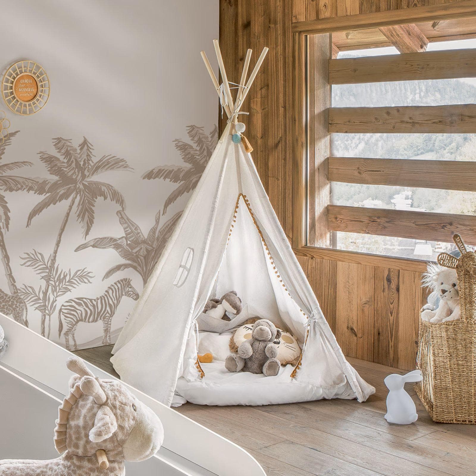 Tenda per bambini 160h cm in tessuto bianco e legno - Kids