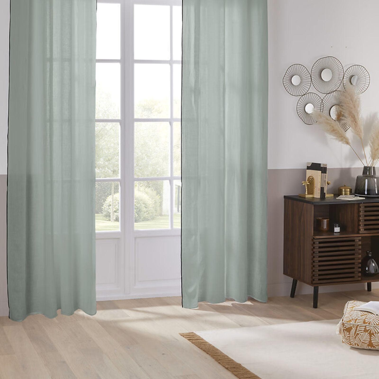 Tenda semi filtrante 130x260h cm in lino naturale verde chiaro - Elira
