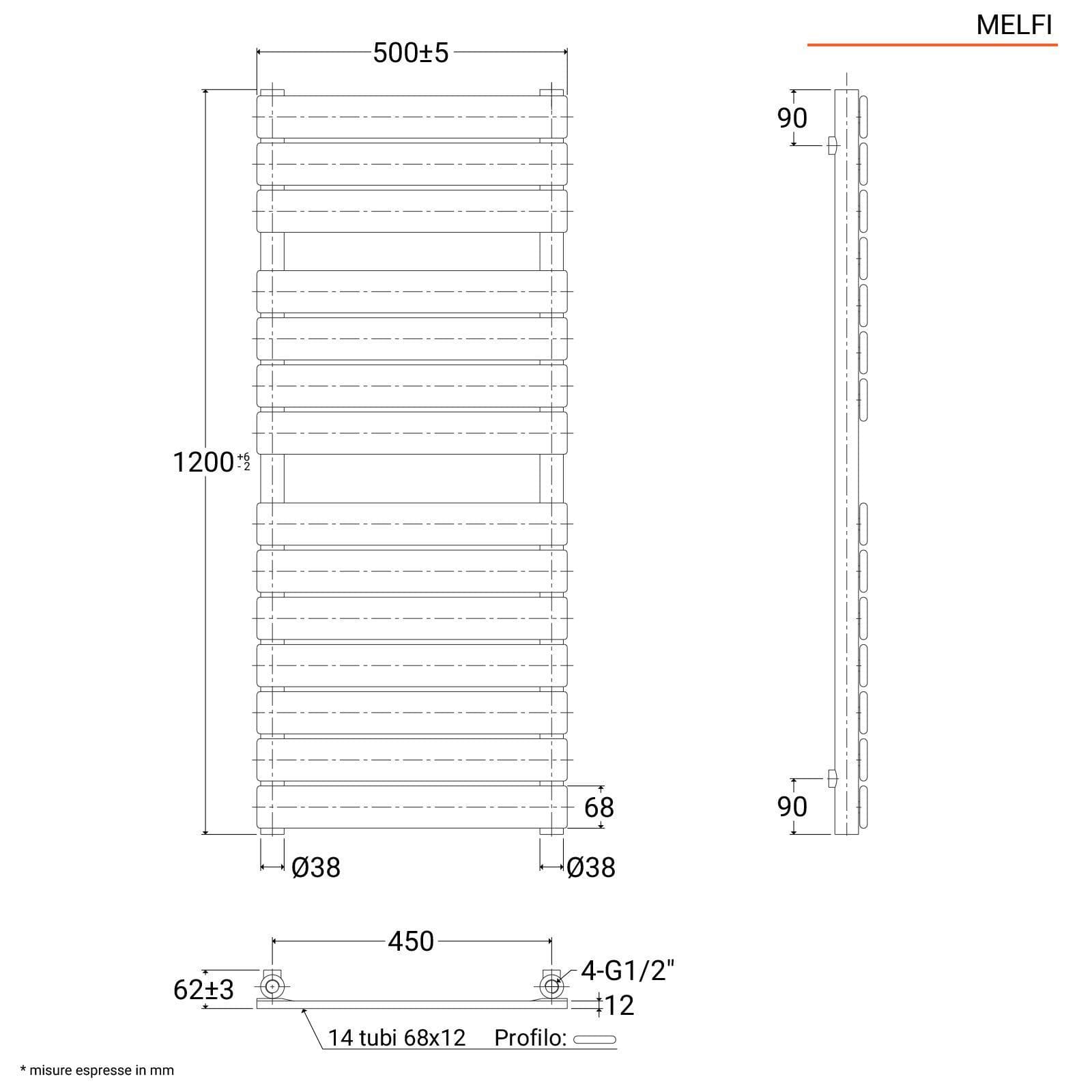 Termoarredo a tubo piatto 1200x500 mm bianco - Melfi