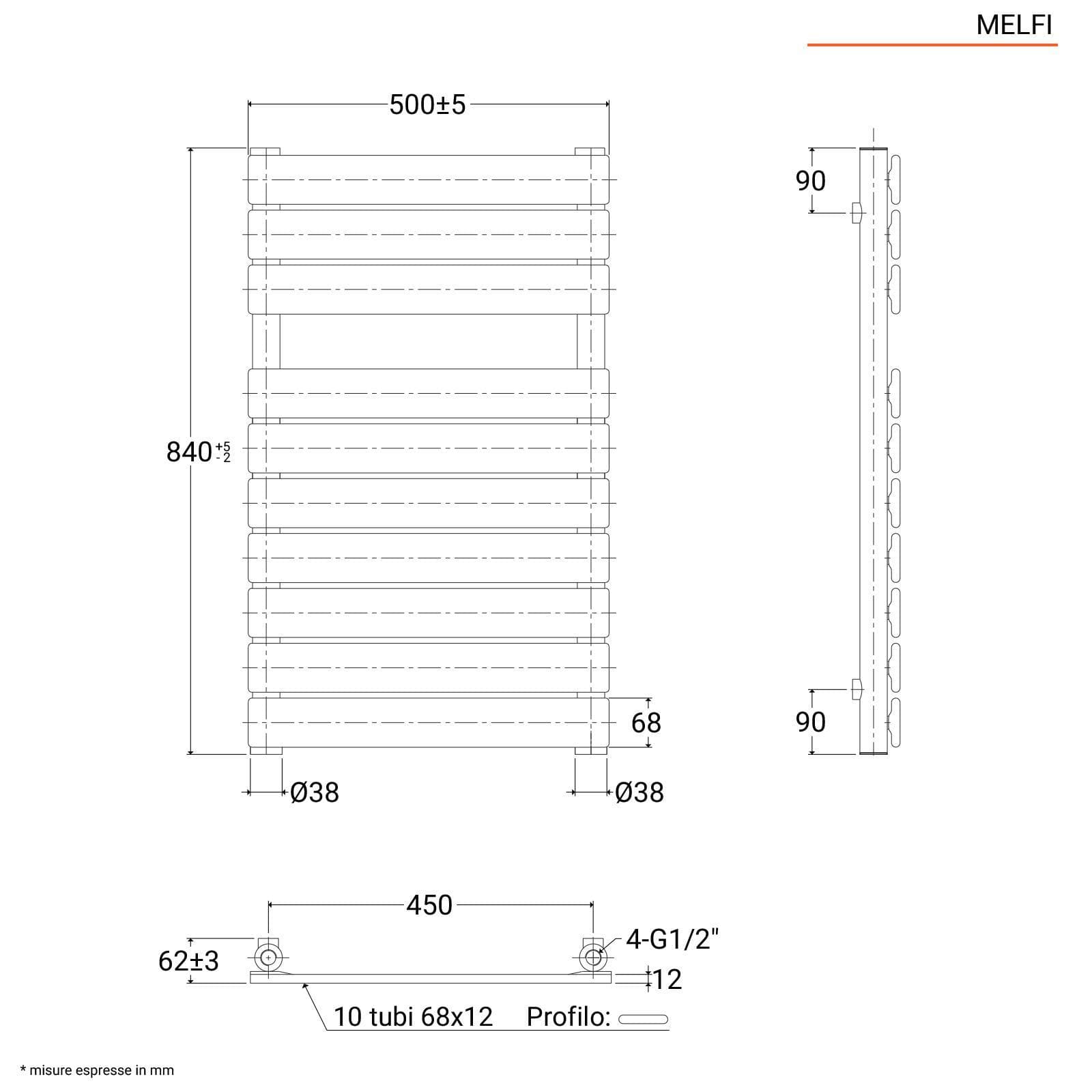Termoarredo a tubo piatto 840x500 mm cromo - Melfi