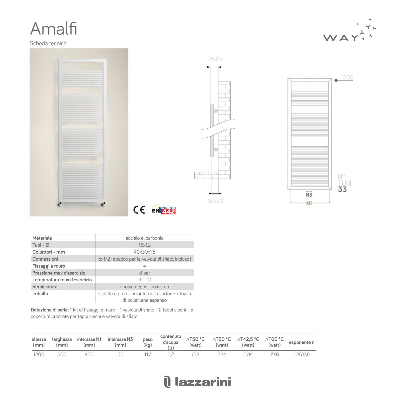 Termoarredo Amalfi Lazzarini 500x1200h mm in acciaio al carbonio antracite