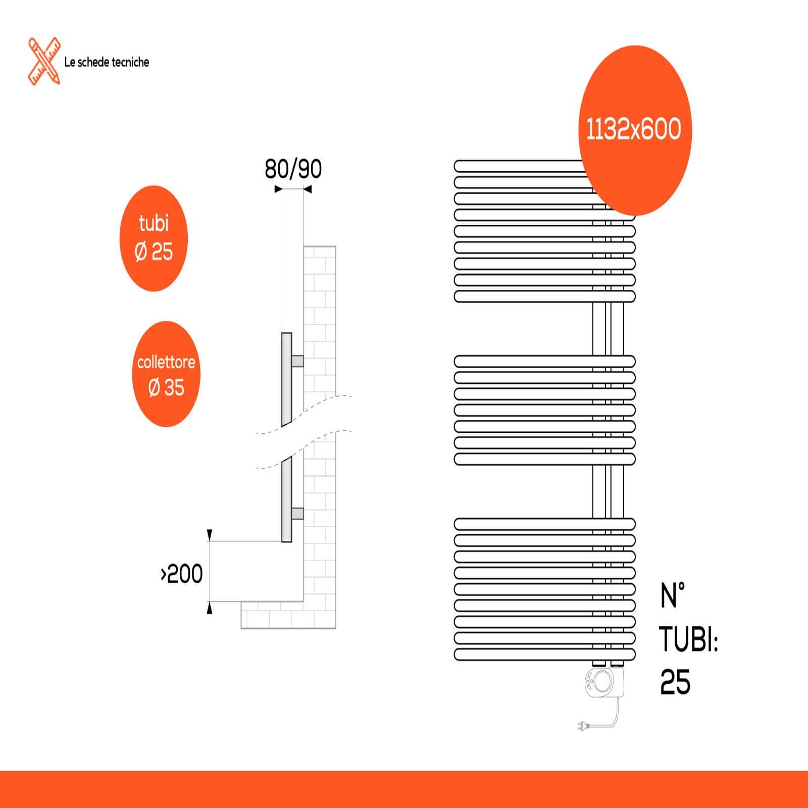 Termoarredo elettrico 1132x600mm e 600W termostato digitale bianco - E-Garda