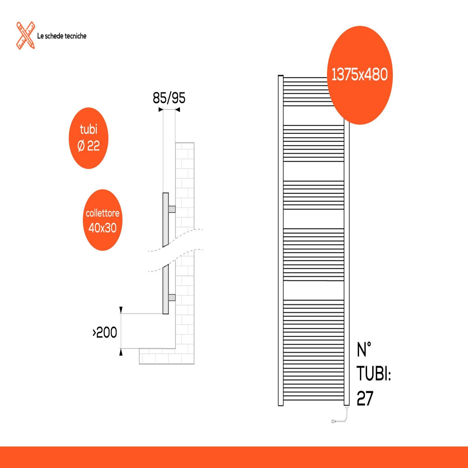 Termoarredo elettrico 1375X480 mm potenza 500W presa shuko cromo - E-Cortina di Lazzarini