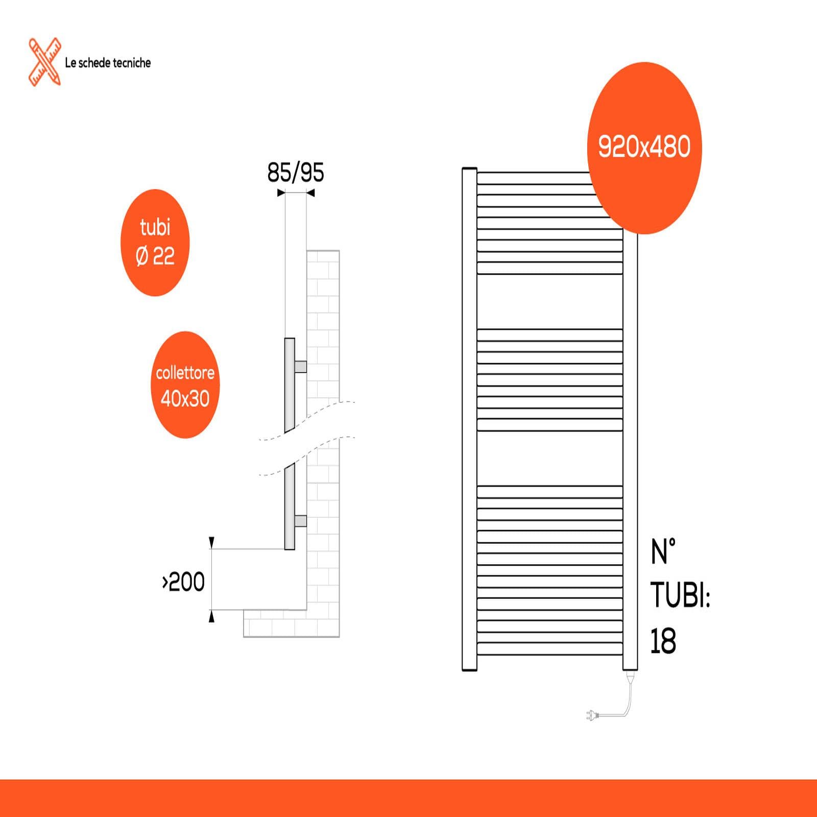 Termoarredo elettrico 920X480 mm potenza 500W presa shuko antracite - E-Cortina di Lazzarini